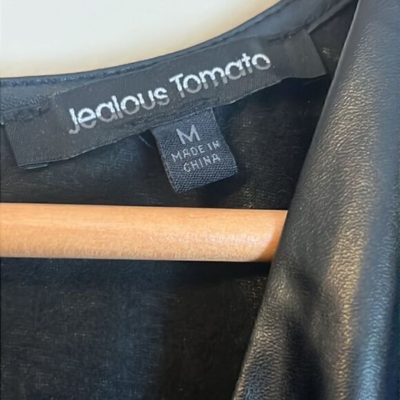 Jealous Tomato Faux Leather Puff Sleeve Top Size: M - Picture 4 of 8